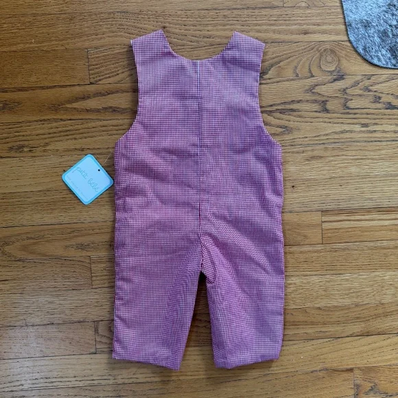 PETIT BEBE BNWT Jon Jon Heart Dump Truck Smocked Romper in Red Check Size 9M - Picture 6 of 6
